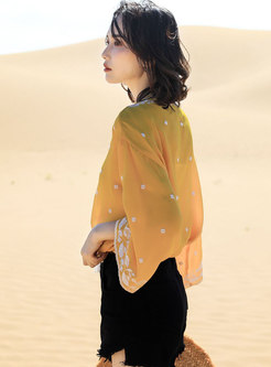 V-neck Pullover Embroidered Chiffon Blouse