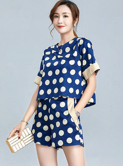 Color-blocked Pullover Polka Dot Wide Leg Pant Suits