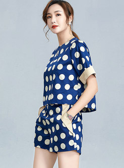 Color-blocked Pullover Polka Dot Wide Leg Pant Suits