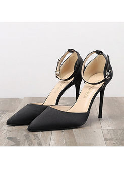 Solid Color Pointed Toe Buckle Mid-heel Shoes