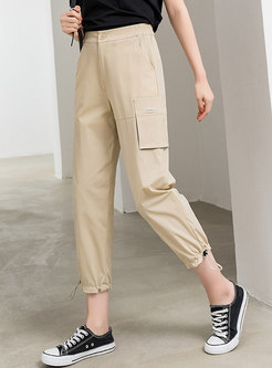 Solid Color High Waisted Drawcord Harem Pants