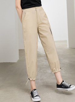 Solid Color High Waisted Drawcord Harem Pants
