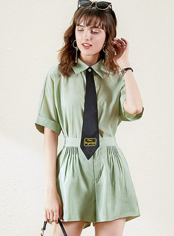Lapel Short Sleeve High Waisted Wide Leg Pant Suits