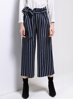 Bowknot High Waisted Striped Wide Leg Pants