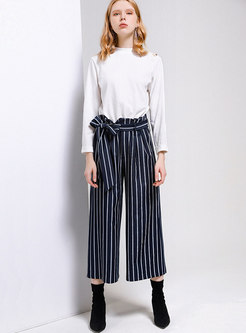Bowknot High Waisted Striped Wide Leg Pants