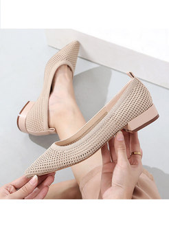 Openwork Pointed Toe Chunky Heel Shoes