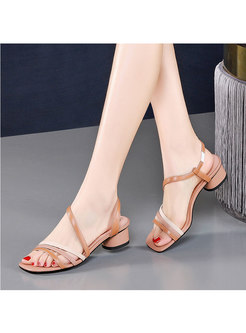 Color-blocked Square Toe Chunky Heel Sandals
