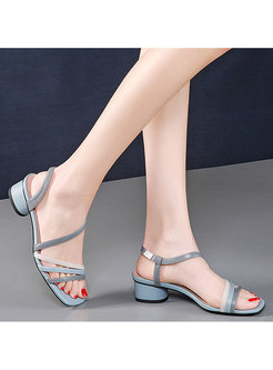 Color-blocked Square Toe Chunky Heel Sandals