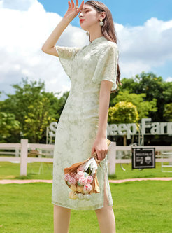 Mandarin Collar Flare Sleeve Cheongsam Dress