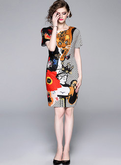 Animal Print Plaid Bodycon Knee-length Dress