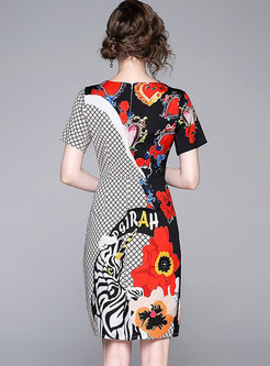 Animal Print Plaid Bodycon Knee-length Dress
