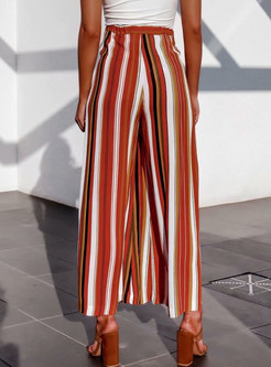 High Waisted Fringed Striped Wide Leg Pants