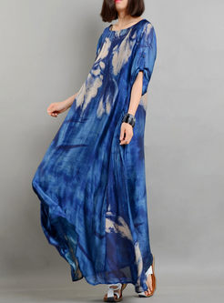 Print Linen Maxi Dress With Camisole
