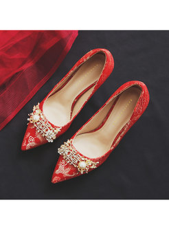 Thin Heel Pointed Toe Diamond Wedding Shoes