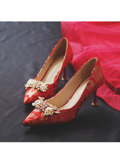 Thin Heel Pointed Toe Diamond Wedding Shoes