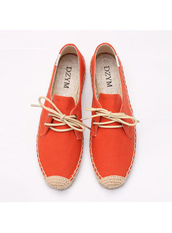 Round Toe Lace Up Canvas Flats