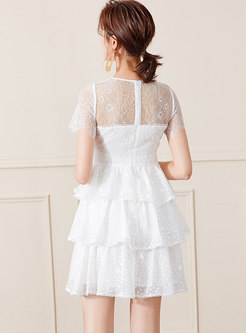 White Polka Dot Transparent Lace Mini Dress