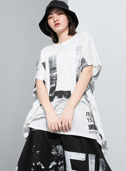 Pullover Letter Print Half Sleeve Loose T-shirt