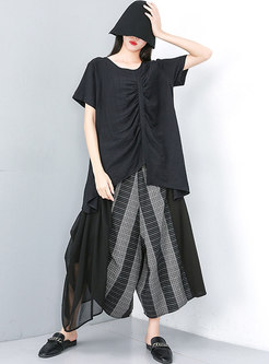 High Waisted Plaid Patchwork Cropped Palazzo Pants