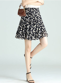 High Waisted Floral Chiffon Mini Skirt