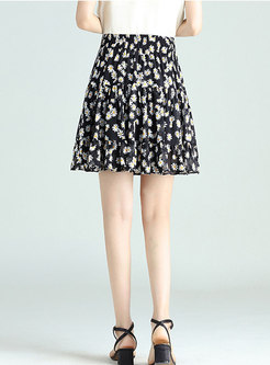 High Waisted Floral Chiffon Mini Skirt