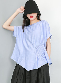 Plus Size Short Sleeve Pullover Asymmetric T-shirt
