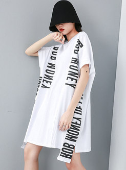 Plus Size Letter Print Patchwork T-shirt Dress
