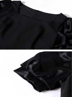 Black Puff Sleeve Square Neck Bodycon Dress