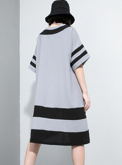 V-neck Color-blocked Plus Size T-shirt Dress