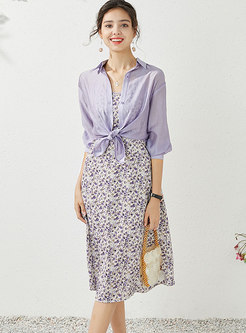 Purple Floral V-neck Slip Dress & Chiffon Blouse
