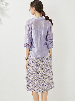 Purple Floral V-neck Slip Dress & Chiffon Blouse