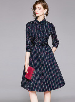 Turn Down Cold Heart Pattern Belted Dress