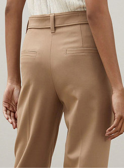 High Waisted Belted Slim Harem Pants With Pockets