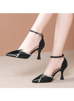 Color-blocked Pointed Toe Buckle High Heel Shoes
