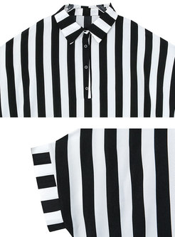 Lapel Half Sleeve Striped Shift Shirt Dress