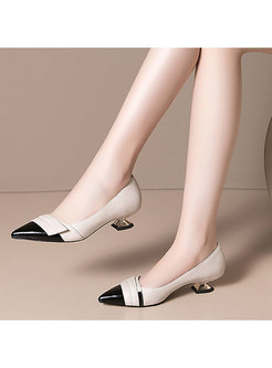 Color-blocked Low Heel Pointed Toe Pumps