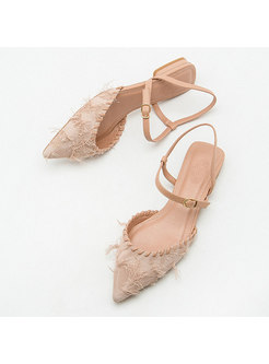 Pointed Toe Flock Fringed Flat Sandals