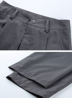 Grey High Waisted Straight Cargo Pants