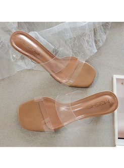 Square Toe Transparent Chunky Heel Slippers