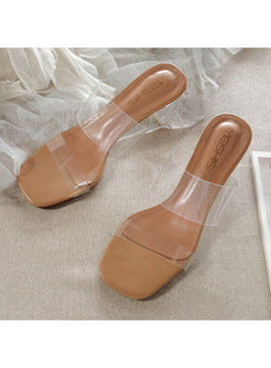 Square Toe Transparent Chunky Heel Slippers