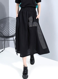 Black High Waisted Patchwork Long Skirt