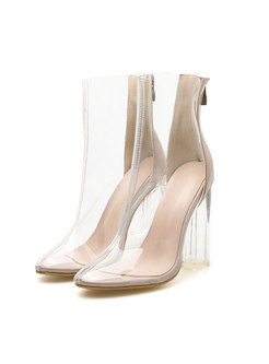 Pointed Toe Transparent Chunky Heel Short Boots