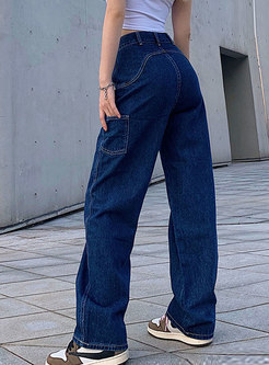 High Waisted Loose Straight Long Jeans