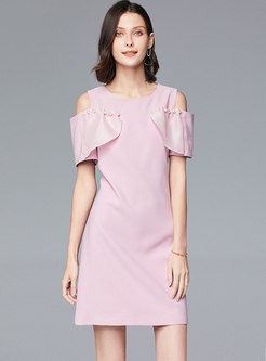 Pink Cold Shoulder Beading Sheath Mini Dress