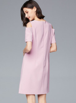 Pink Cold Shoulder Beading Sheath Mini Dress