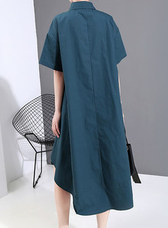 Solid Color Lapel Plus Size Loose Shirt Dress