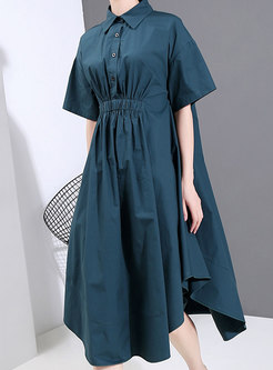 Solid Color Lapel Plus Size Loose Shirt Dress