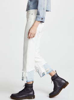 Color-blocked Patchwork High Waisted Straight Jeans