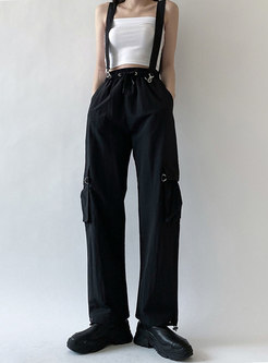 Black High Waisted Cargo Pants With Ribbon