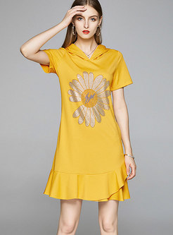 Casual Hooded Loose Peplum T-shirt Dress